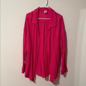 Vibrant Pink Button-Up Swimsuit Coverup